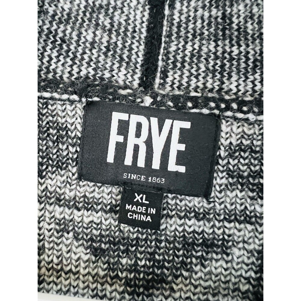 Frye Black White Geometric Jacquard Open Front Cardigan Sweater Aztec Boho XL - Picture 3 of 8